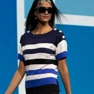 Cabi Perfect Sailor Cotton Knit Short Sleeved Pullover Top Size XS